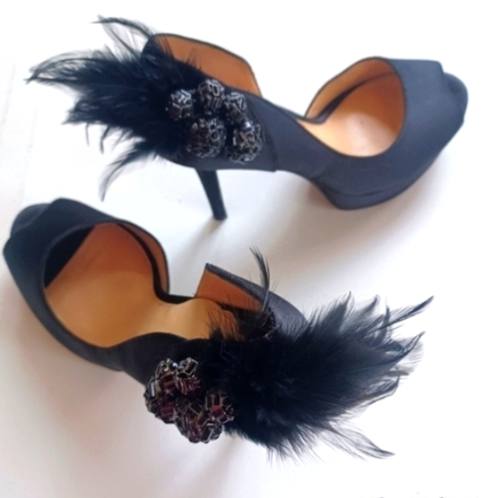 Gianni Bini Black Feather Embellished Heels